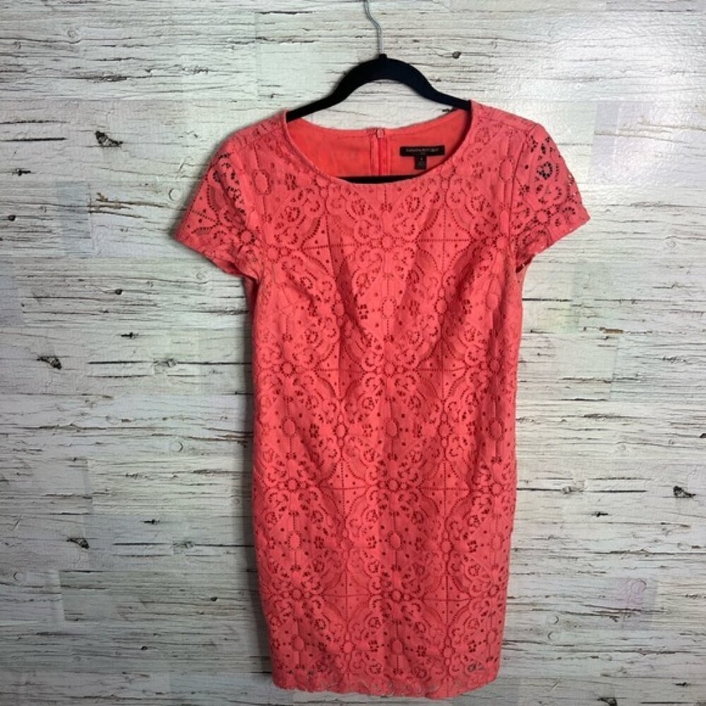 Banana Republic Pink Sheath Midi Dress Crew Neck Short Sleeve lace size 4